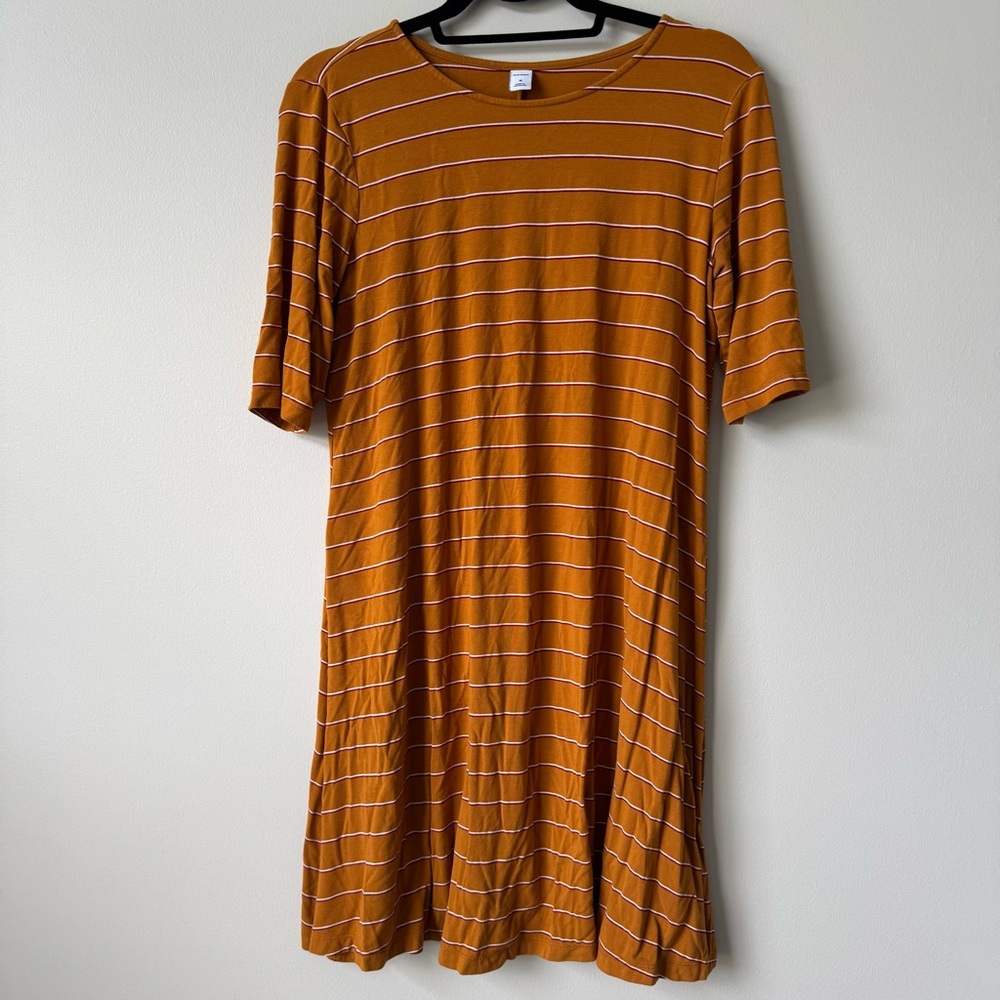 Old Navy Mustard Yellow Striped Mid Sleeve Swing‎ Dress